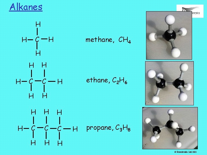 Alkanes H H C H methane, CH 4 H H H C C H