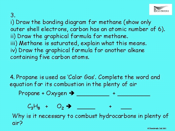 3. i) Draw the bonding diagram for methane (show only outer shell electrons, carbon