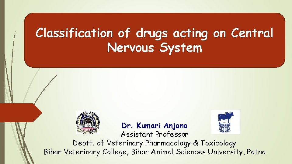 Classification of drugs acting on Central Nervous System Dr. Kumari Anjana Assistant Professor Deptt. Classification of drugs acting on Central Nervous System Dr. Kumari Anjana Assistant Professor Deptt.