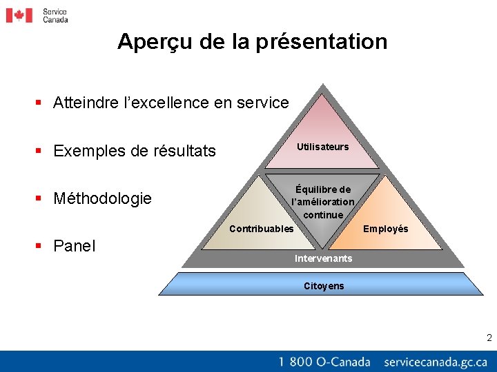 Aperçu de la présentation § Atteindre l’excellence en service § Exemples de résultats §