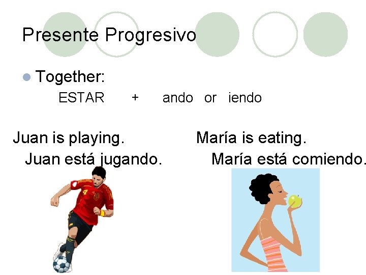 Presente Progresivo l Together: ESTAR + Juan is playing. Juan está jugando. ando or