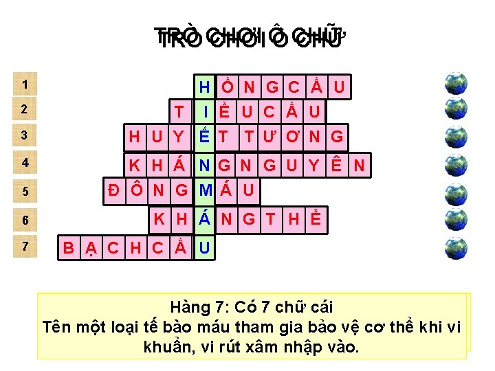 TRÒ CHƠI Ô Ô CHỮ 1 2 3 4 H Ồ N G C