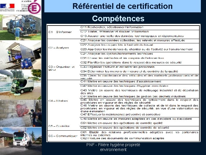 Référentiel de certification Compétences PNF - Filière hygiène propreté environnement 