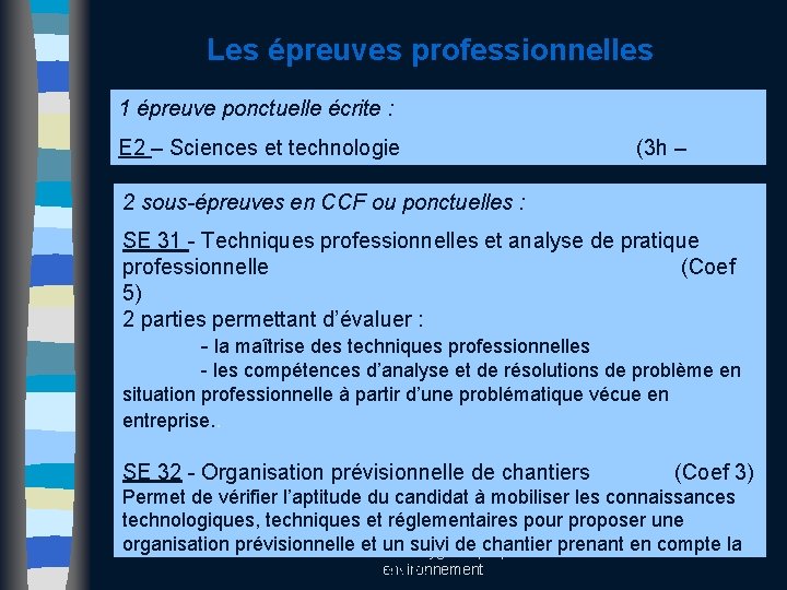 Les épreuves professionnelles 1 épreuve ponctuelle écrite : E 2 – Sciences et technologie