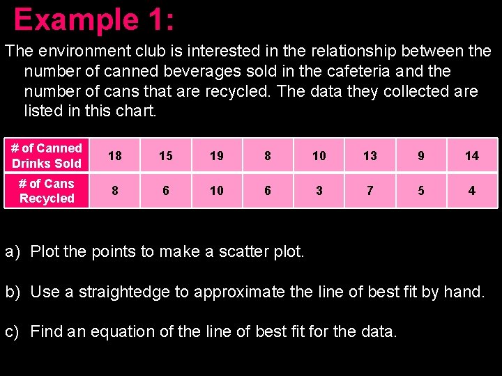 Example 1: The environment club is interested in the relationship between the number of