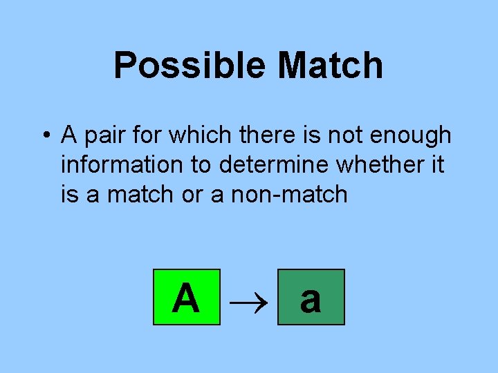 Possible Match • A pair for which there is not enough information to determine