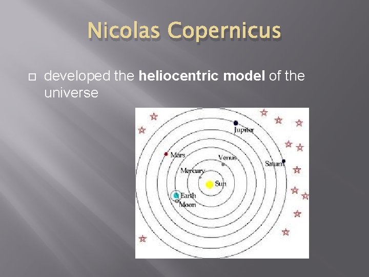 Nicolas Copernicus developed the heliocentric model of the universe 