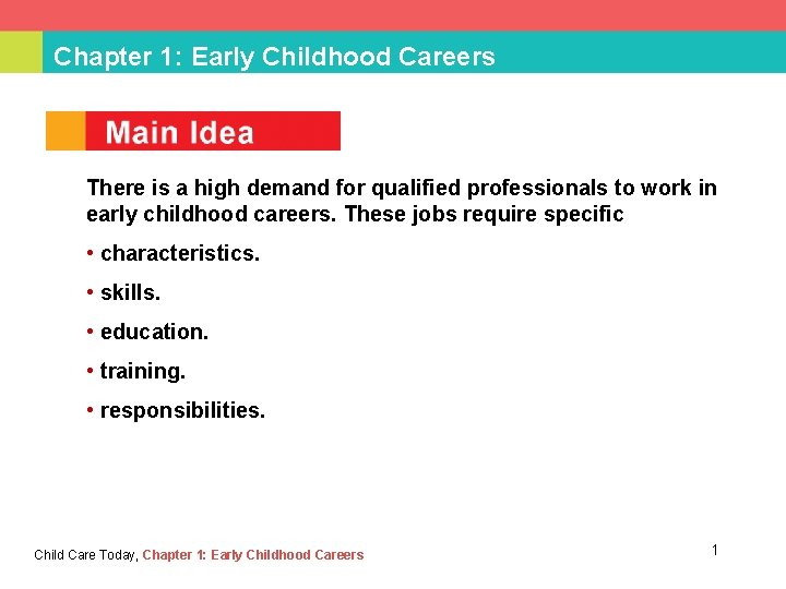 Chapter 1: Early Childhood Careers There is a high demand for qualified professionals to