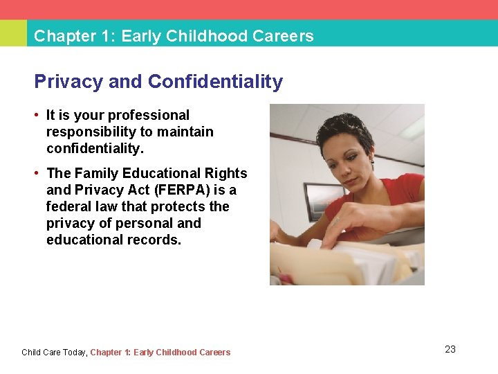 Chapter 1: Early Childhood Careers Privacy and Confidentiality • It is your professional responsibility