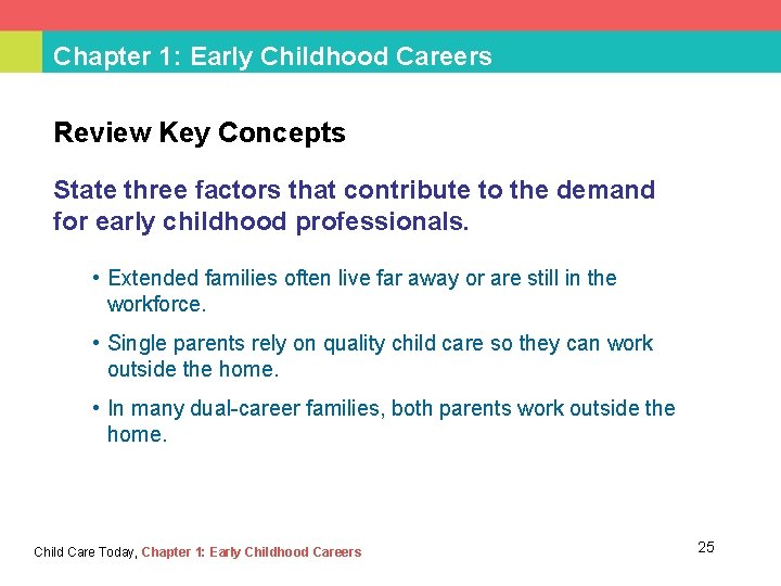 Chapter 1: Early Childhood Careers Review Key Concepts State three factors that contribute to