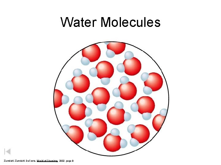 Water Molecules Zumdahl, De. Coste, World of Chemistry 2002, page 8 