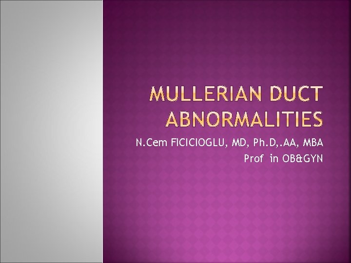 N. Cem FICICIOGLU, MD, Ph. D, . AA, MBA Prof in OB&GYN 