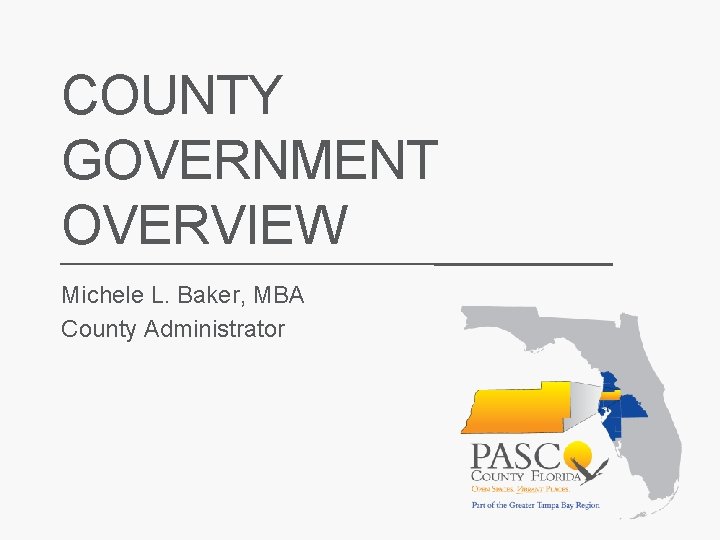 COUNTY GOVERNMENT OVERVIEW Michele L. Baker, MBA County Administrator 