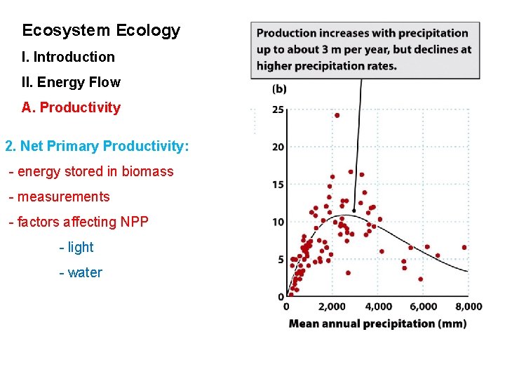 Ecosystem Ecology I. Introduction II. Energy Flow A. Productivity 2. Net Primary Productivity: -