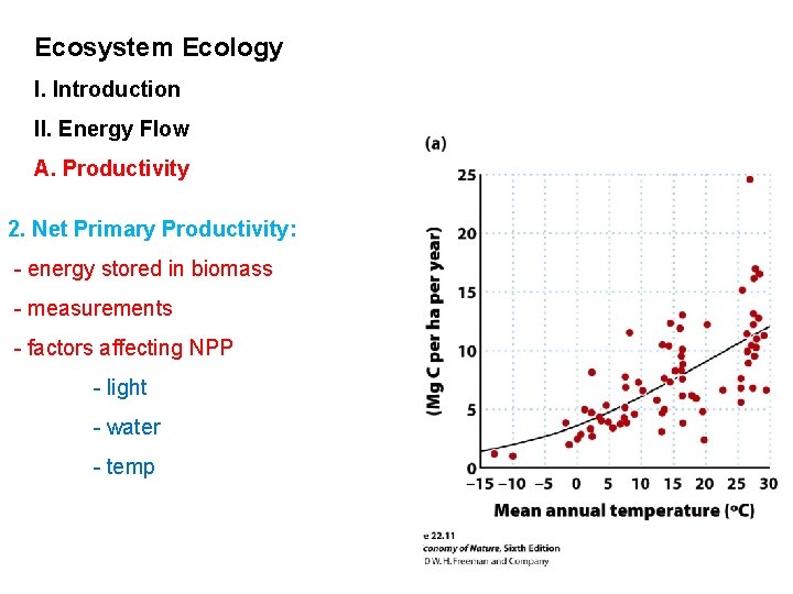 Ecosystem Ecology I. Introduction II. Energy Flow A. Productivity 2. Net Primary Productivity: -