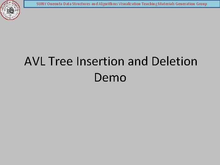 SUNY Oneonta Data Structures and Algorithms Visualization Teaching Materials Generation Group AVL Tree Insertion