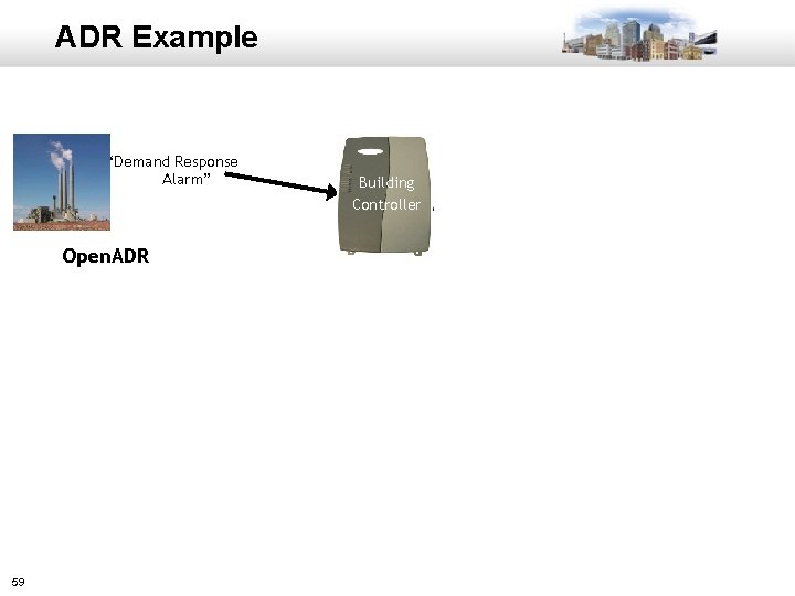 ADR Example “Demand Response Alarm” Open. ADR 59 Building Controller 