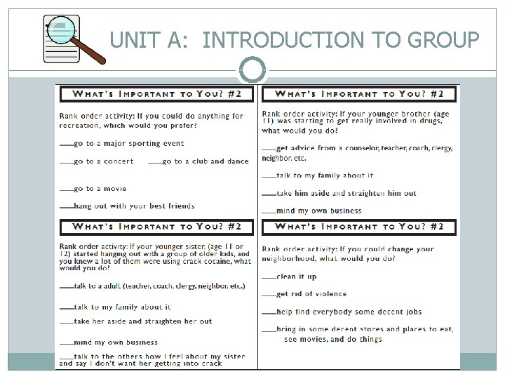 UNIT A: INTRODUCTION TO GROUP 