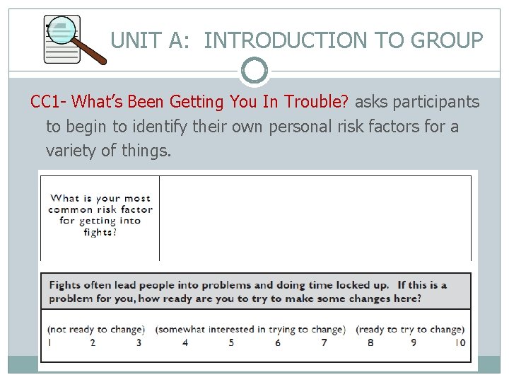 UNIT A: INTRODUCTION TO GROUP CC 1 - What’s Been Getting You In Trouble?