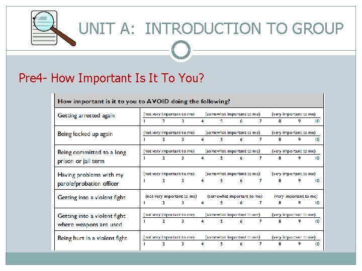 UNIT A: INTRODUCTION TO GROUP Pre 4 - How Important Is It To You?