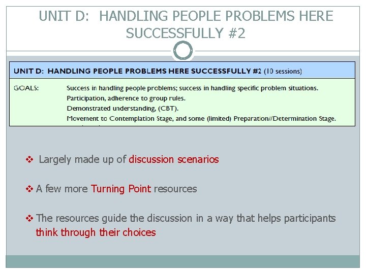 UNIT D: HANDLING PEOPLE PROBLEMS HERE SUCCESSFULLY #2 v Largely made up of discussion