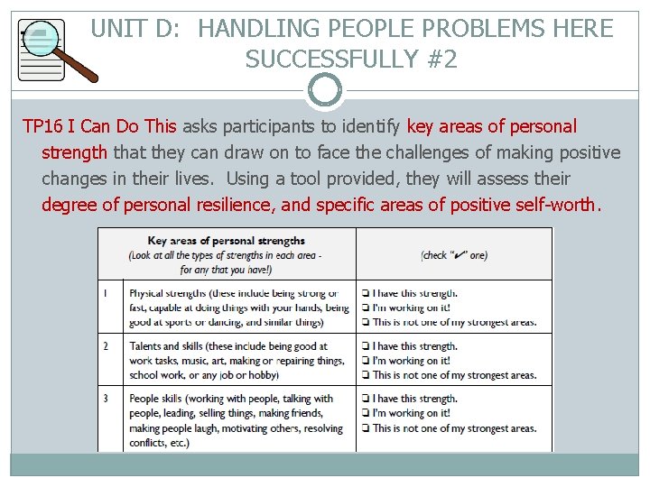 UNIT D: HANDLING PEOPLE PROBLEMS HERE SUCCESSFULLY #2 TP 16 I Can Do This