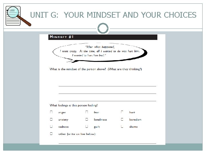 UNIT G: YOUR MINDSET AND YOUR CHOICES 