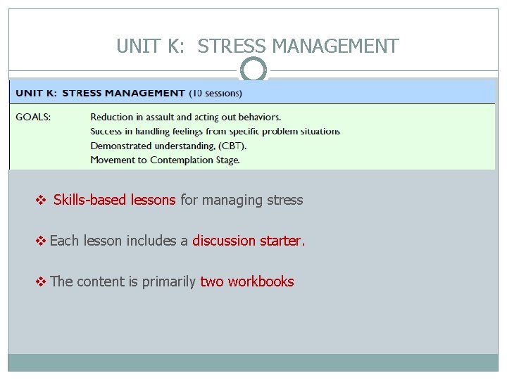 UNIT K: STRESS MANAGEMENT v Skills-based lessons for managing stress v Each lesson includes