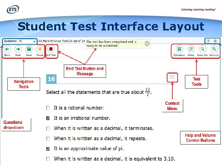 Student Test Interface Layout Using the Online Practice and Training Tests 28 