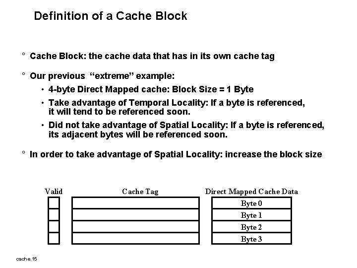 Definition of a Cache Block ° Cache Block: the cache data that has in