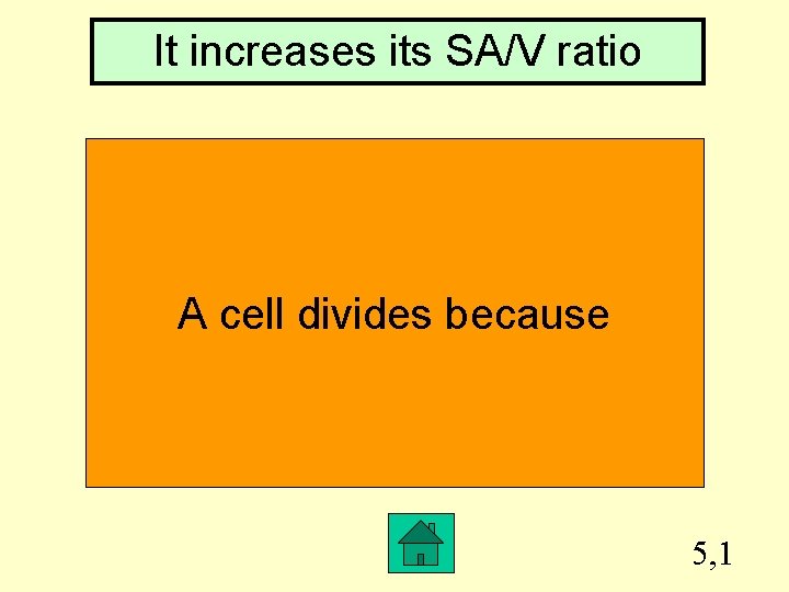 It increases its SA/V ratio A cell divides because 5, 1 