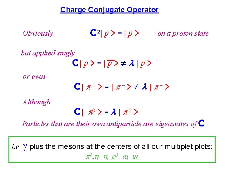 Charge Conjugate Operator C 2| p > = | p > Obviously on a