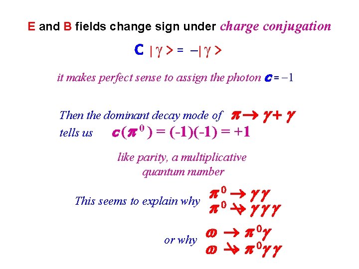 E and B fields change sign under charge conjugation C | > = -|