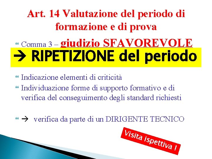 Art. 14 Valutazione del periodo di formazione e di prova Comma 3 – giudizio