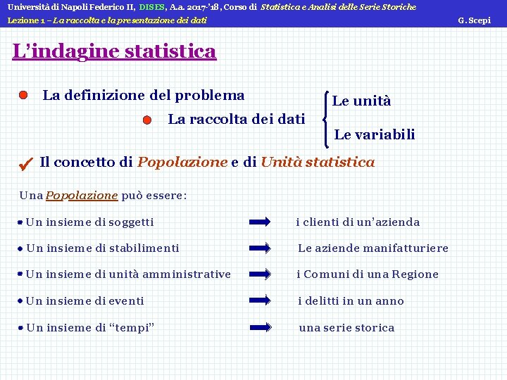 Università di Napoli Federico II, DISES, A. a. 2017 -’ 18, Corso di Statistica