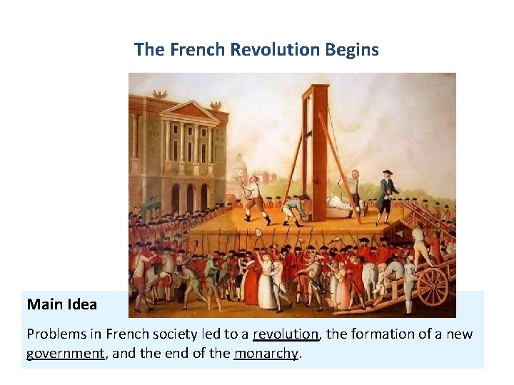 The French Revolution Begins Main Idea Problems in French society led to a revolution,