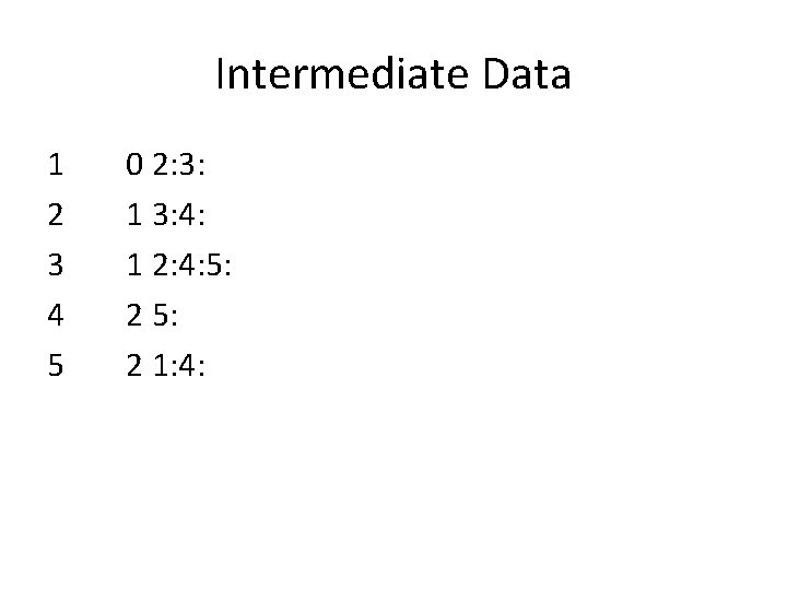 Intermediate Data 1 2 3 4 5 0 2: 3: 1 3: 4: 1