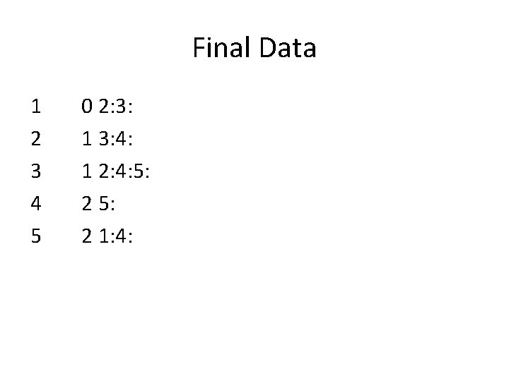 Final Data 1 2 3 4 5 0 2: 3: 1 3: 4: 1