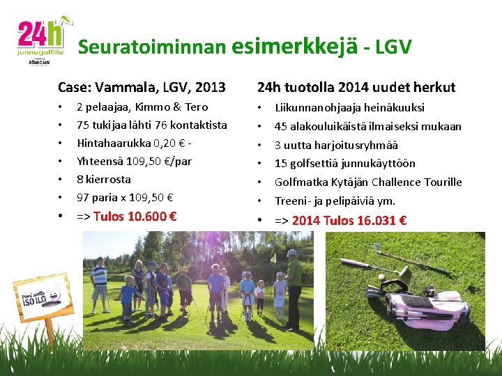 Seuratoiminnan esimerkkejä - LGV Case: Vammala, LGV, 2013 • • • 2 pelaajaa, Kimmo