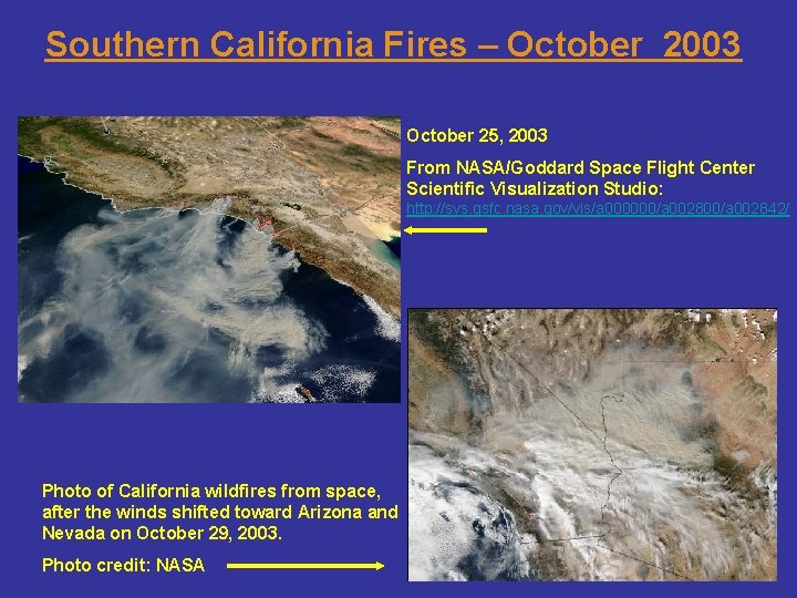 Southern California Fires – October 2003 October 25, 2003 From NASA/Goddard Space Flight Center