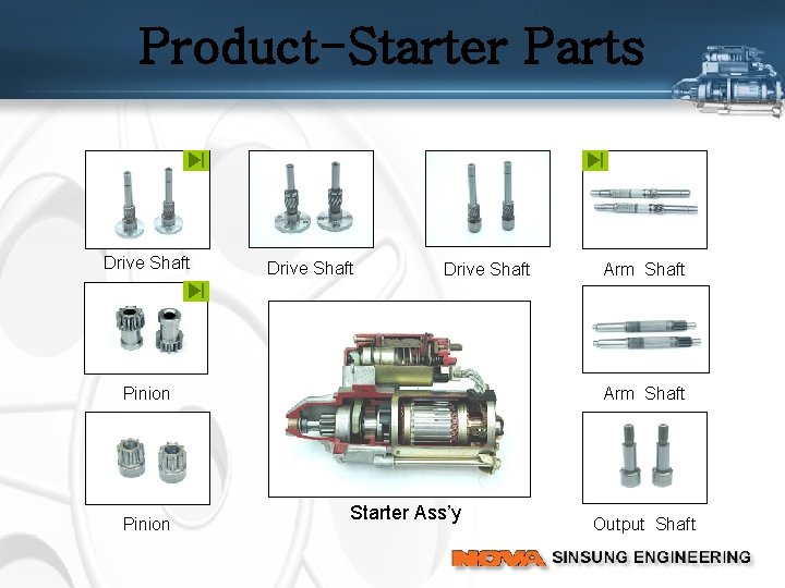 Product-Starter Parts Drive Shaft Pinion Arm Shaft Starter Ass’y Output Shaft 