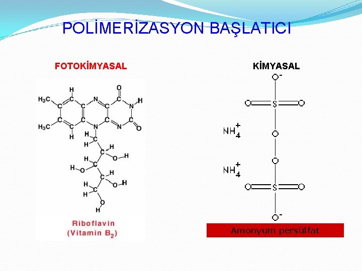 POLİMERİZASYON BAŞLATICI FOTOKİMYASAL Amonyum persülfat 