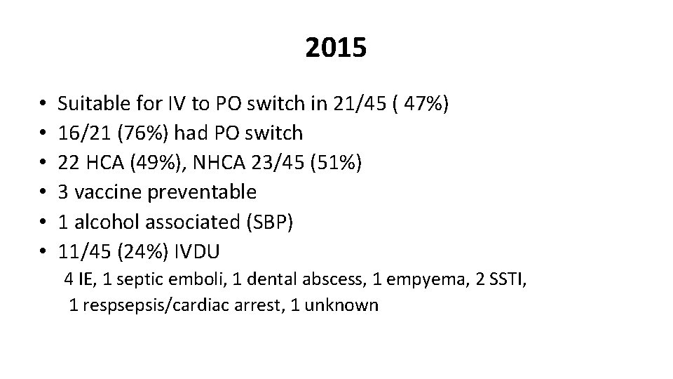 2015 • • • Suitable for IV to PO switch in 21/45 ( 47%)