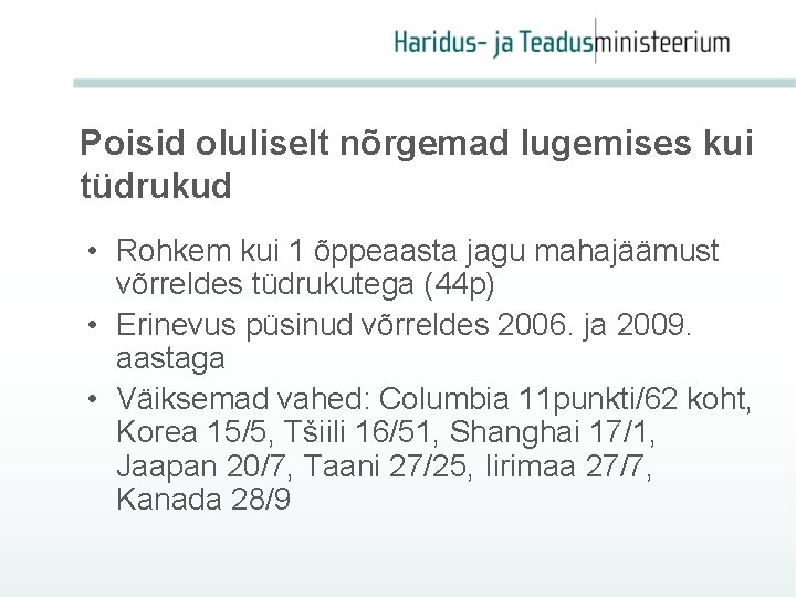 Poisid oluliselt nõrgemad lugemises kui tüdrukud • Rohkem kui 1 õppeaasta jagu mahajäämust võrreldes