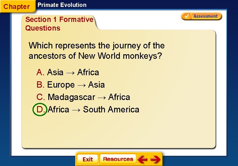 Chapter Primate Evolution Section 1 Formative Questions Which represents the journey of the ancestors
