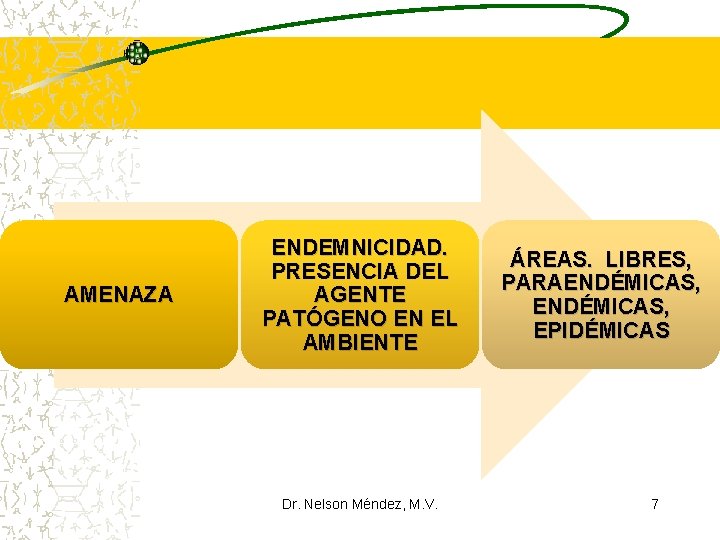 AMENAZA ENDEMNICIDAD. PRESENCIA DEL AGENTE PATÓGENO EN EL AMBIENTE Dr. Nelson Méndez, M. V.