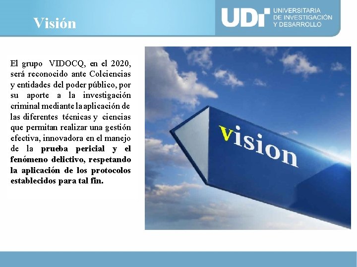 Visión El grupo VIDOCQ, en el 2020, será reconocido ante Colciencias y entidades del