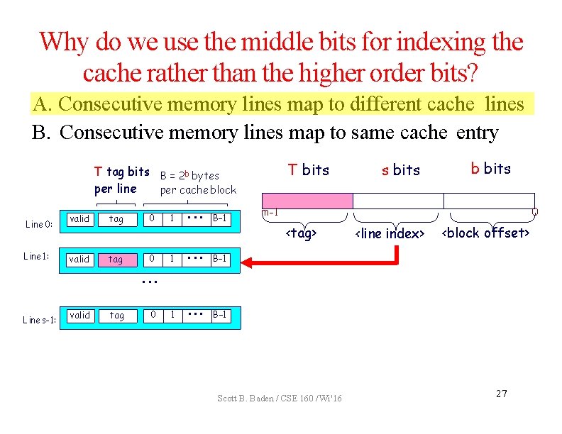 Why do we use the middle bits for indexing the cache rather than the