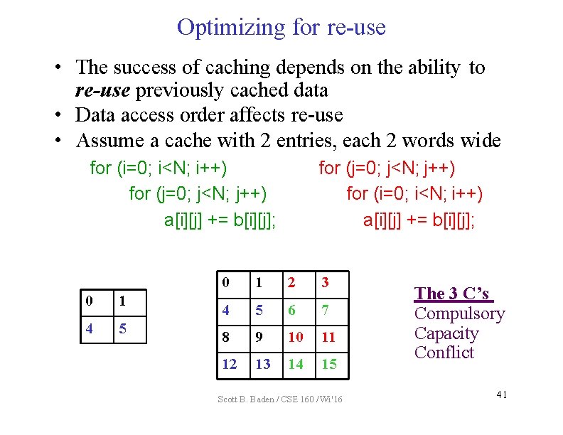 Optimizing for re-use • The success of caching depends on the ability to re-use