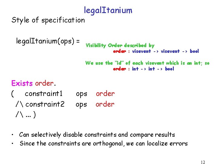 legal. Itanium Style of specification legal. Itanium(ops) = Visibility Order described by order :